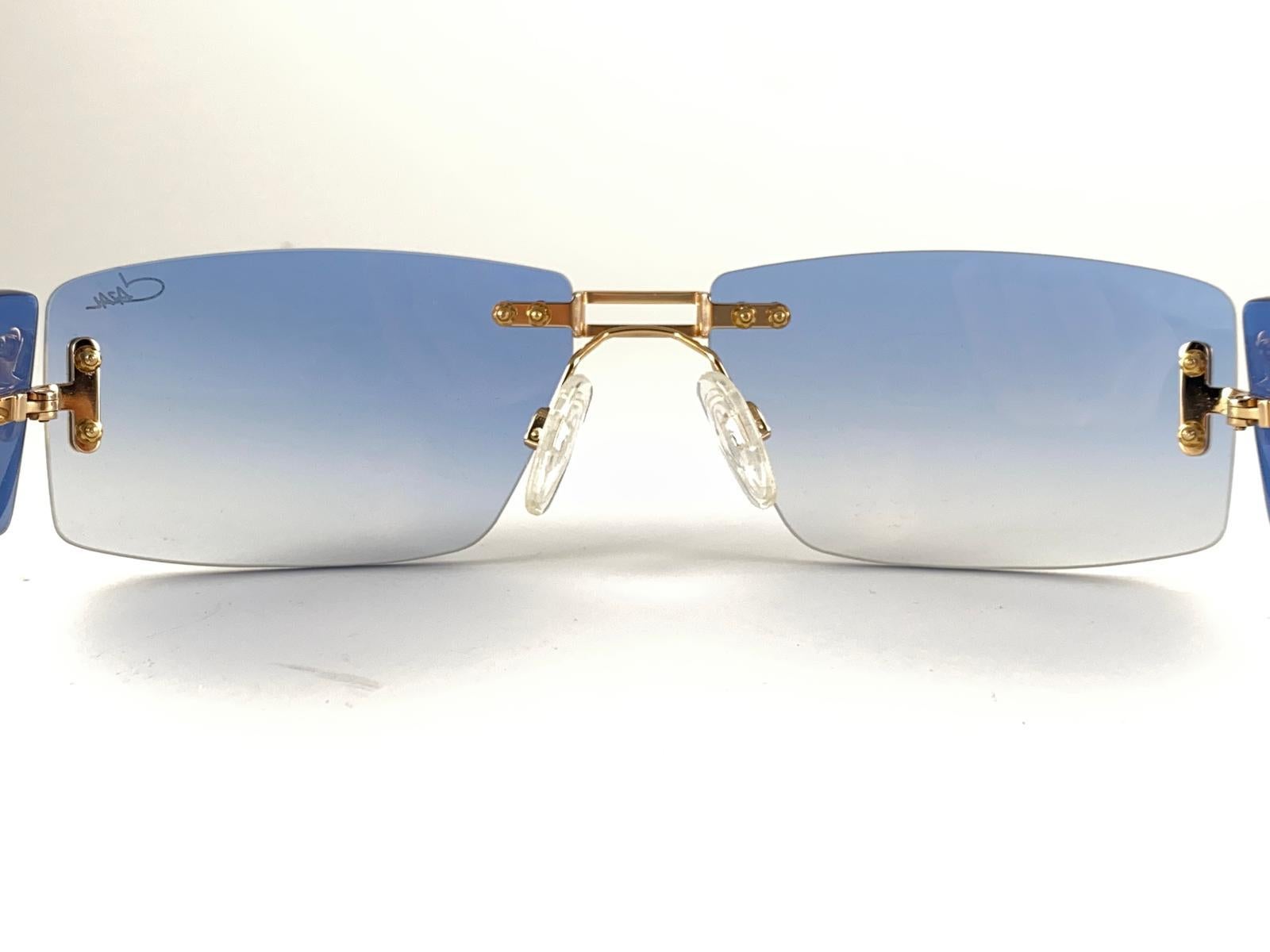 New Vintage Cazal 648 Gold and Blue Rimless Frame 1990's