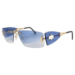New Vintage Cazal 648 Gold & Blue Rimless Frame 1990's Sunglasses