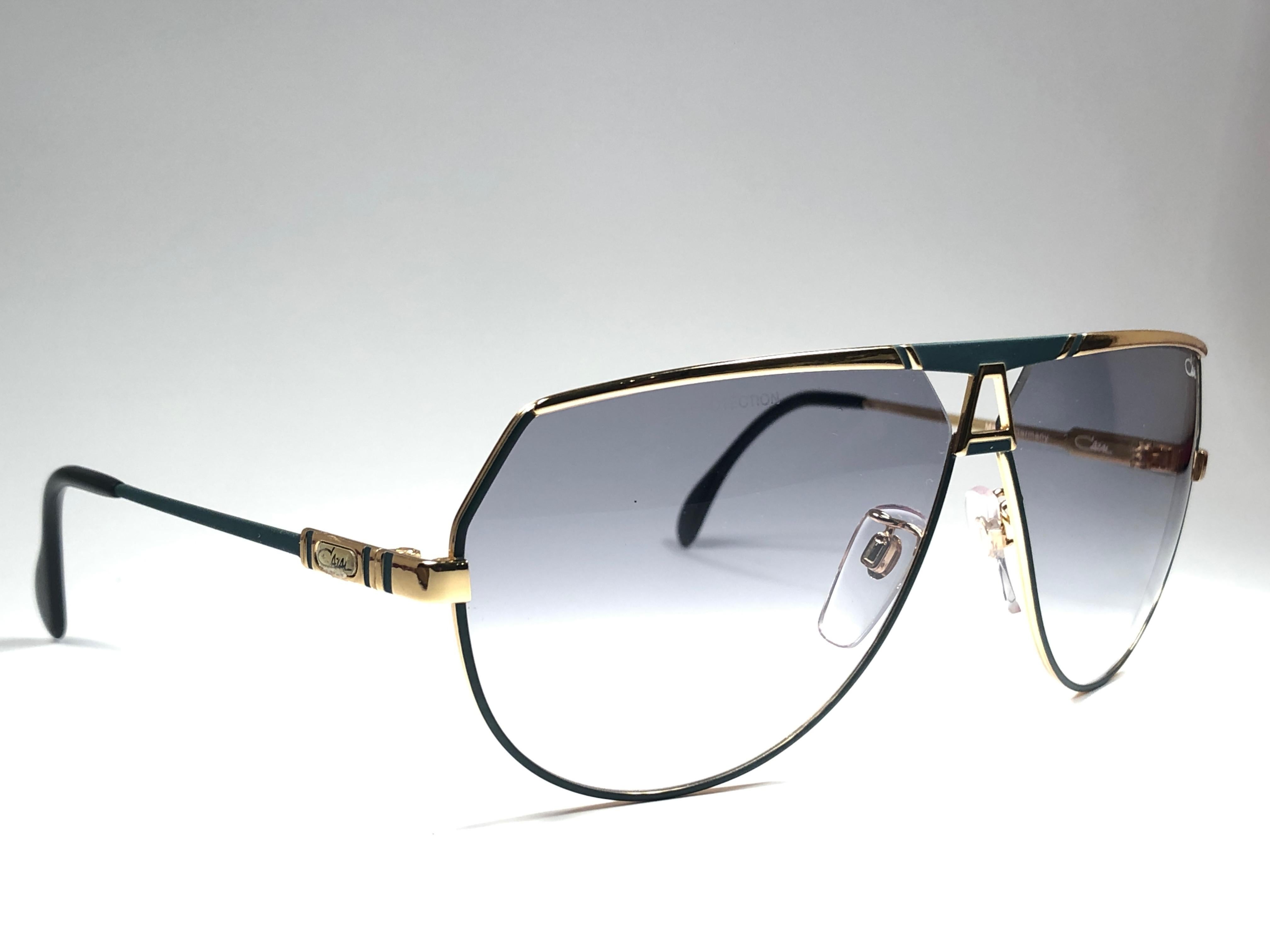 Women's or Men's New Vintage Cazal 953 Gold and Greeen  Frame Collector Item 1990's Sunglasses
