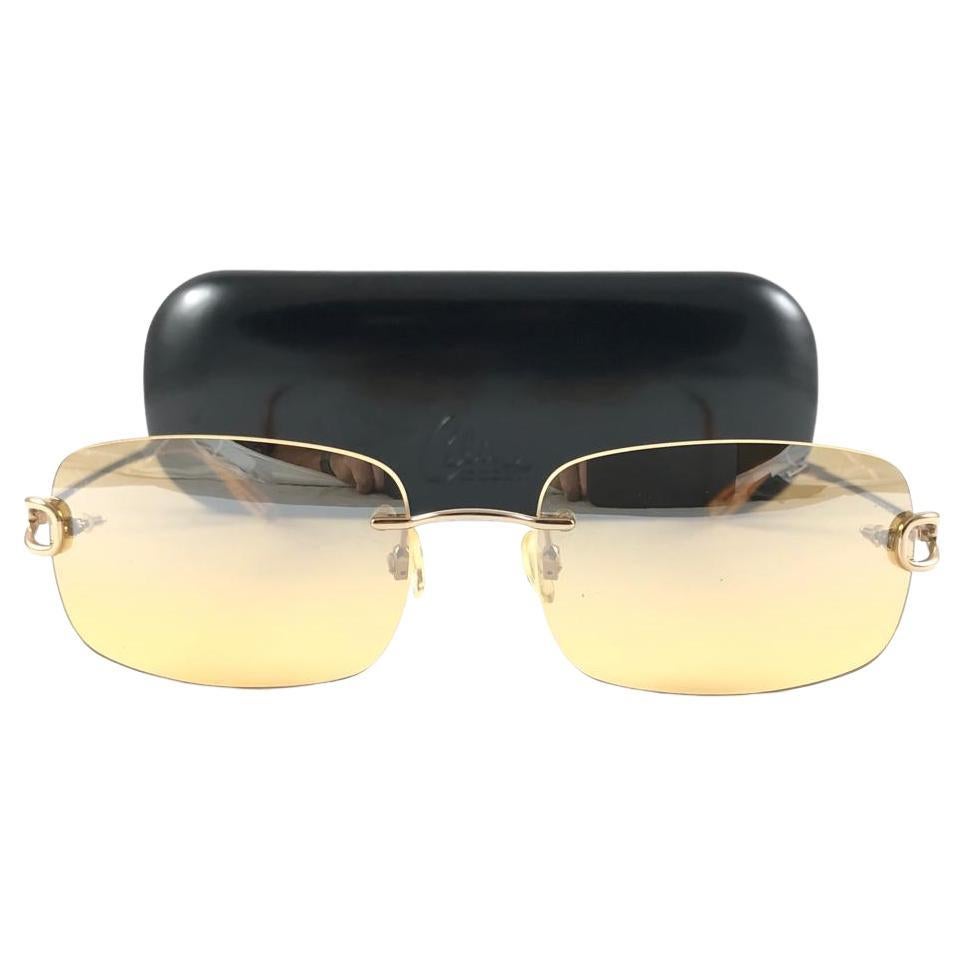 New Vintage Celine Dion Rimless Gold Frame Sunglasses Y2K For Sale