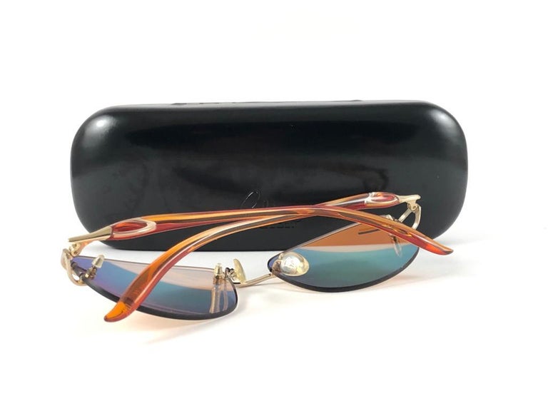 Y2k Celine Rimless Sunglasses Leather Wrapped Horsebit Hinge Vintage NEW VINTAGE CELINE DION RIMLESS METALLIC GREY FRAME  main image 3