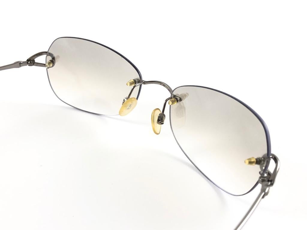 New Vintage Celine Dion Rimless Metallic Grey Frame Sunglasses Y2K For Sale 3