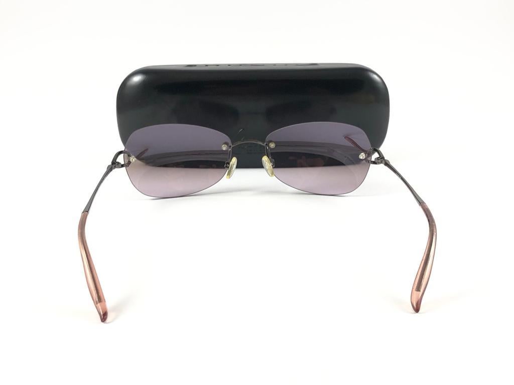 New Vintage Celine Dion Rimless Metallic Dark Grey Frame Sunglasses Y2K For Sale 2