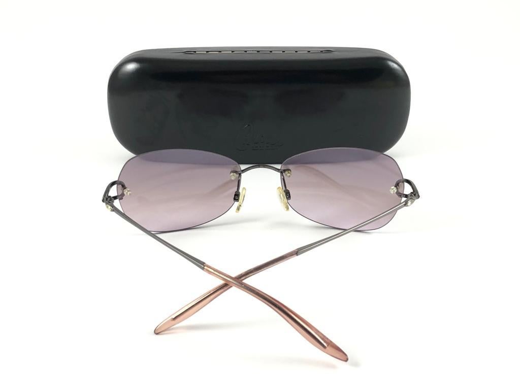 New Vintage Celine Dion Rimless Metallic Dark Grey Frame Sunglasses Y2K For Sale 4