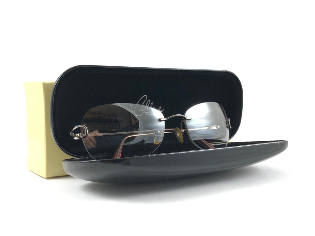 New Vintage Celine Dion Rimless Metallic Grey Frame Sunglasses Y2K For Sale 6