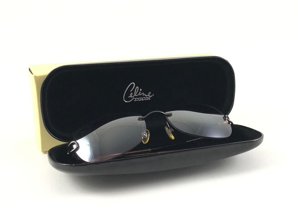 New Vintage Celine Dion Rimless Metallic Dark Grey Frame Sunglasses Y2K For Sale 6
