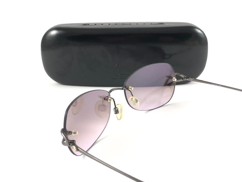 New Vintage Celine Dion Rimless Metallic Dark Grey Frame Sunglasses Y2K For Sale 1