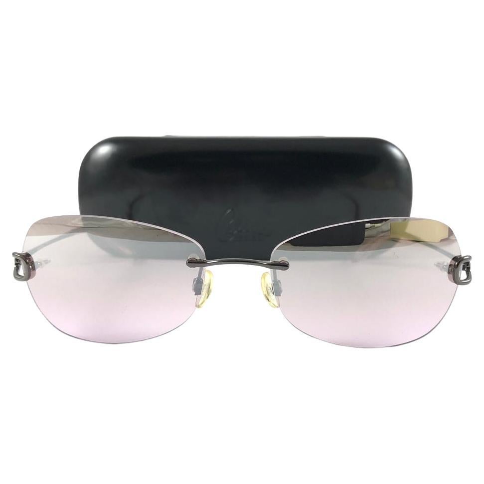 New Vintage Celine Dion Rimless Metallic Dark Grey Frame Sunglasses Y2K For Sale