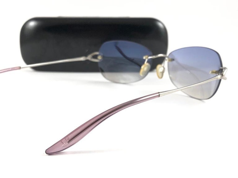 New Vintage Celine Dion Rimless Silver Frame Sunglasses Y2K at