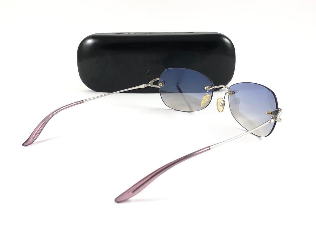 New Vintage Celine Dion Rimless Silver Frame Sunglasses Y2K For Sale 4