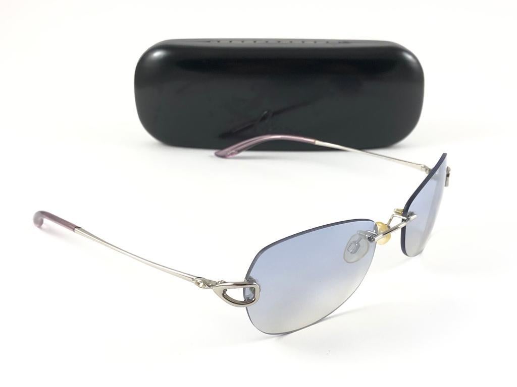 New Vintage Celine Dion Rimless Silver Frame Sunglasses Y2K For Sale 5