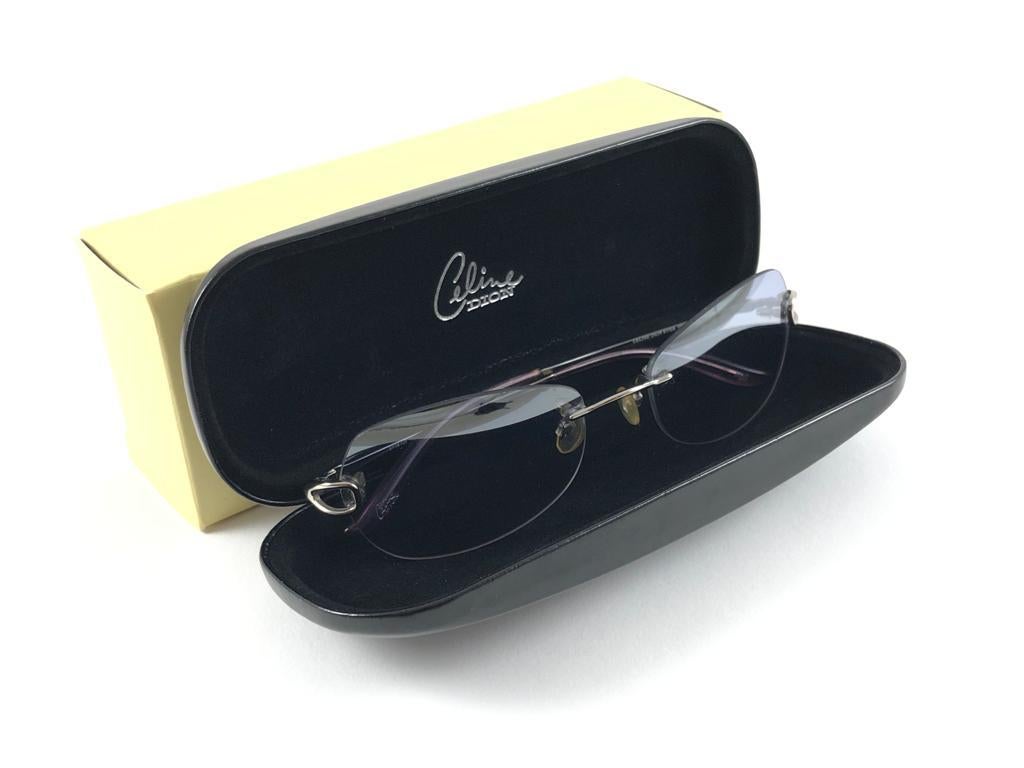 New Vintage Celine Dion Rimless Silver Frame Sunglasses Y2K For Sale 6
