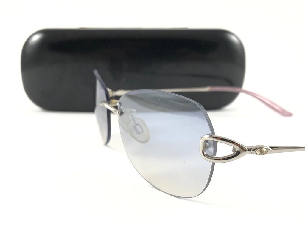 Vintage Celine Dion Randlose Silberrahmen-Sonnenbrille Y2K Damen im Angebot