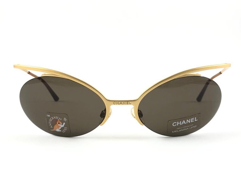 New Vintage Chanel 4001 Gold Half Frame Oval Sunglasses Made In