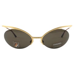 New Vintage Chanel 4001 Gold Half Frame Oval Sunglasses Made In Italy Y2K