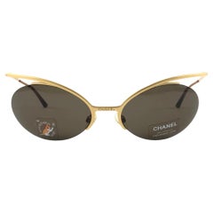 Neu Vintage Chanel 4001 Gold Halbrahmen Ovale Sonnenbrille Made In Italy Y2K