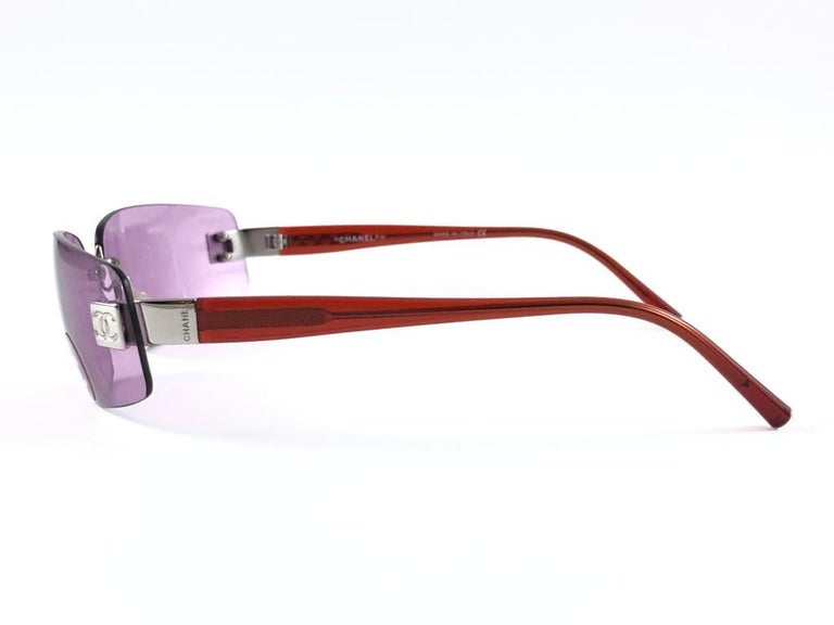 CHANEL パープルレンズ サングラス ケース付き　4018 New Vintage Chanel 4018 Rimless Purple Lenses Sunglasses