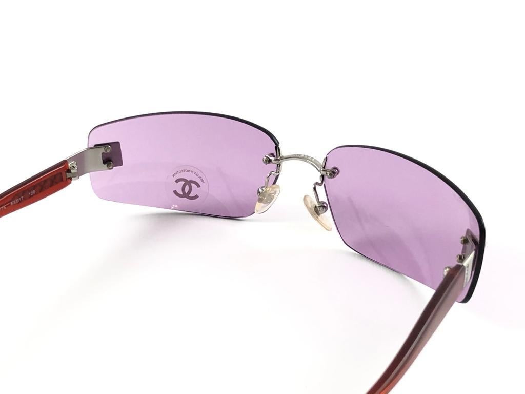 New Vintage Chanel 4018 Rimless Purple Lenses Sunglasses Made In Italy Y2K 1