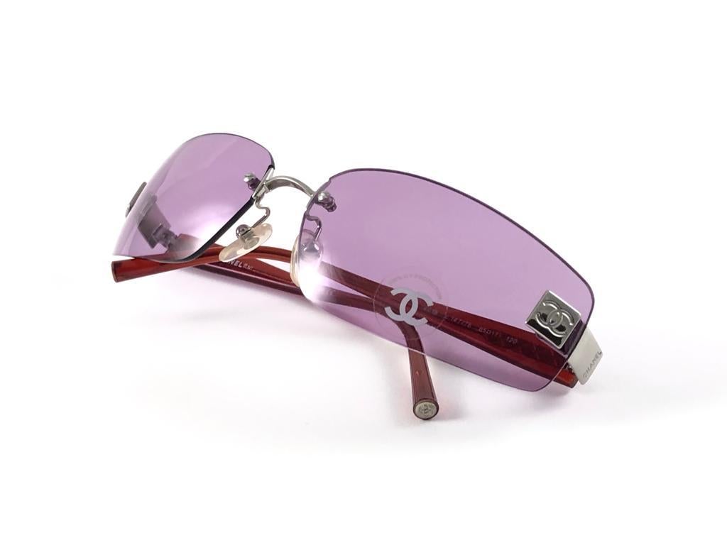 New Vintage Chanel 4018 Rimless Purple Lenses Sunglasses Made In Italy Y2K 2