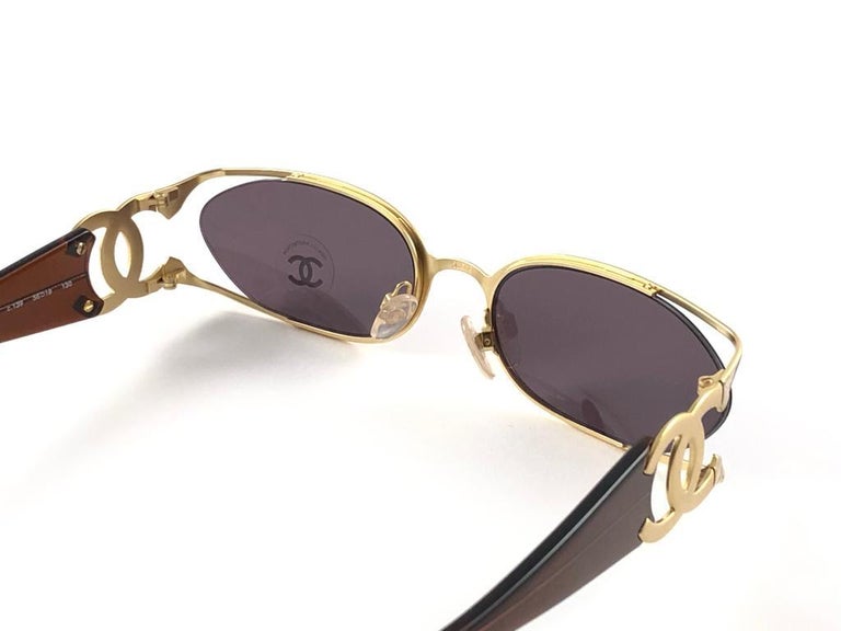 New Vintage Chanel 4023 Gold Rectangular Frame Sunglasses Made In Italy Y2K
