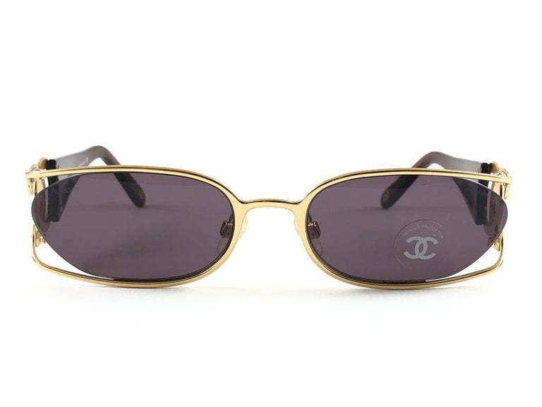 New Vintage Chanel 4023 Gold Rectangular Frame Sunglasses Made In