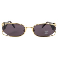 New Vintage Chanel 4023 Gold Rectangular Frame Sunglasses Made In Italy Y2K