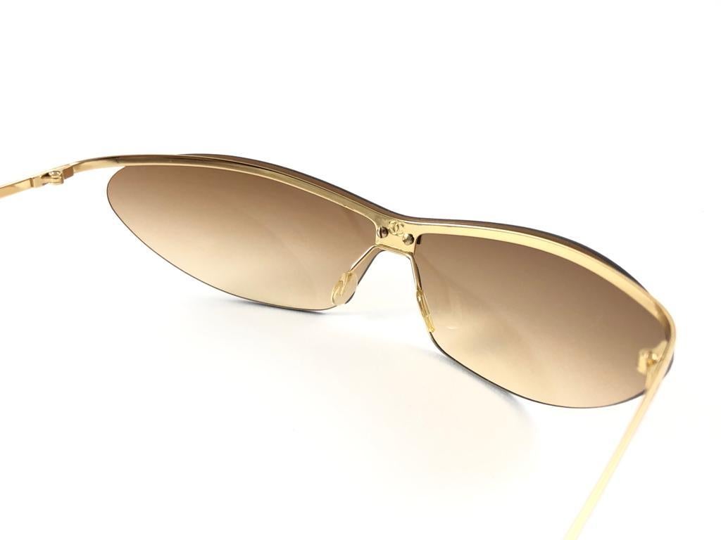 Neu Vintage Chanel 4042 Mono Lense-Sonnenbrille mit goldenem Halbrahmen, hergestellt in Italien Y2K 5