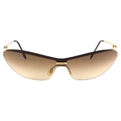 New Retro Chanel 4042 Gold Half Frame Mono Lense Sunglasses Made In Italy Y2K