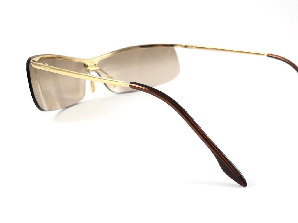 New Vintage Chanel 4043 Gold Half Frame Mono Lense Sunglasses Made In Italy Y2K For Sale 4