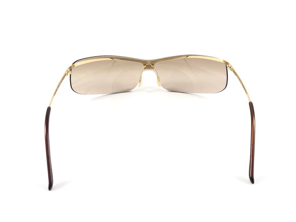 New Vintage Chanel 4043 Gold Half Frame Mono Lense Sunglasses Made In Italy Y2K For Sale 5