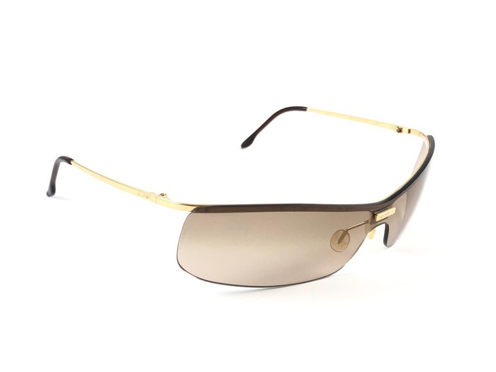 Women's or Men's New Vintage Chanel 4043 Gold Half Frame Mono Lense Sunglasses Made In Italy Y2K