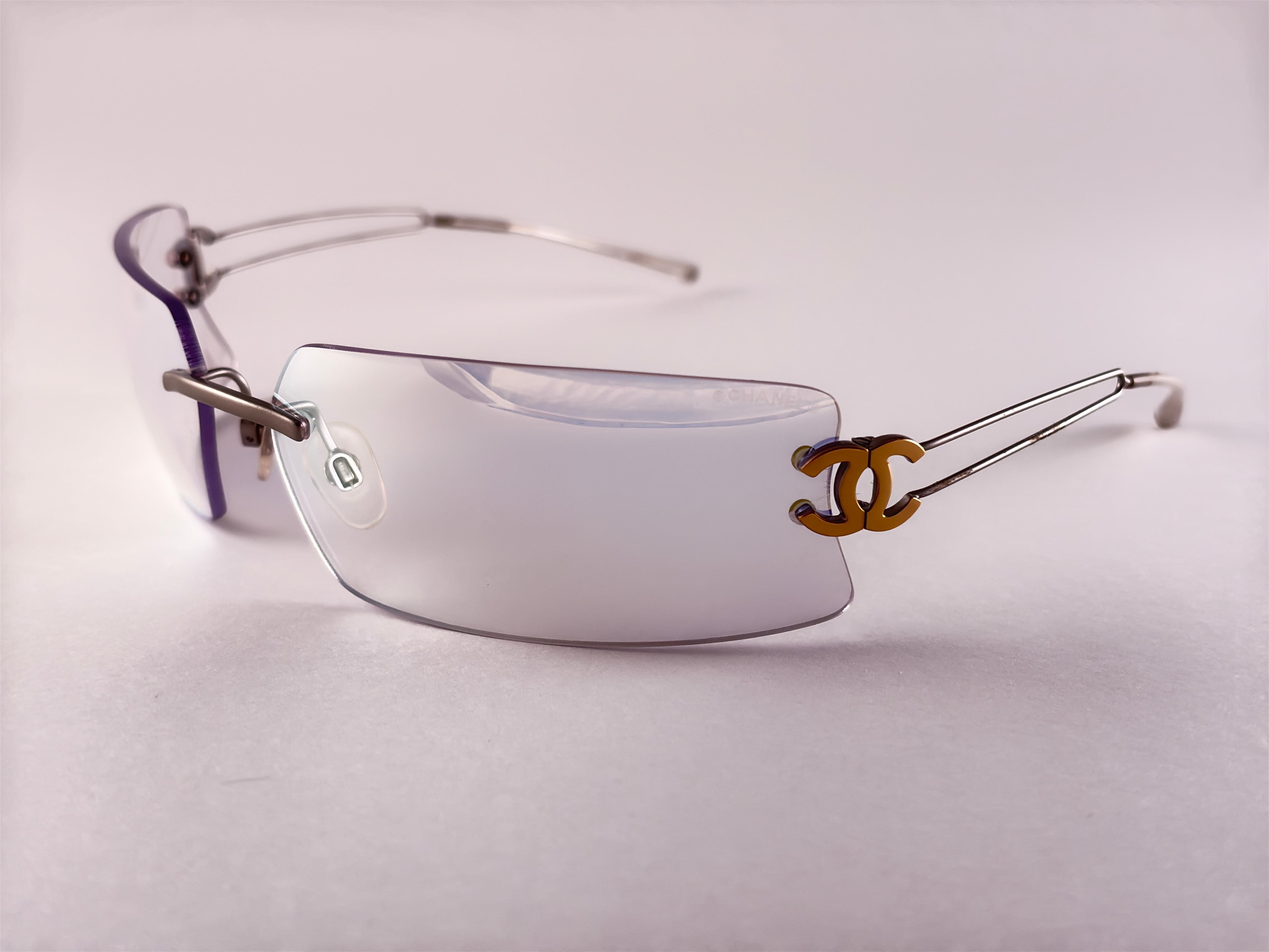Neue Vintage Chanel 4051 randlose Gold CC Frame Sonnenbrille in Italien hergestellt Y2K im Angebot 2