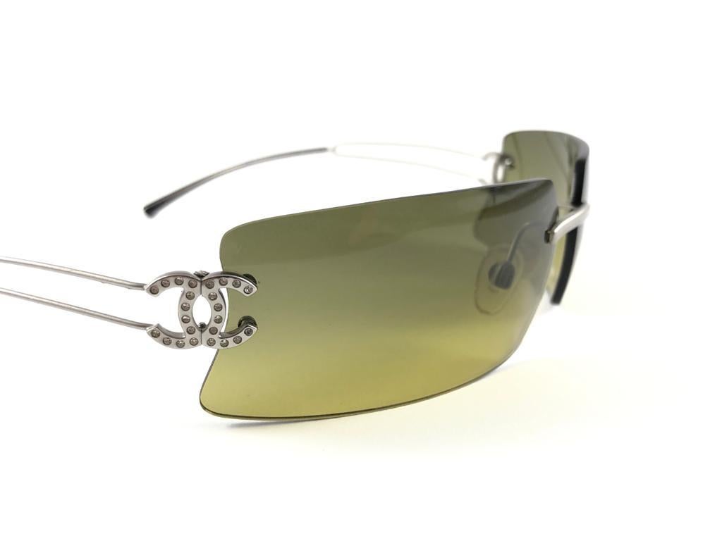 Women's New Vintage Chanel 4051 Rimless Gradient Lenses Sunglasses Made In Italy Y2K For Sale