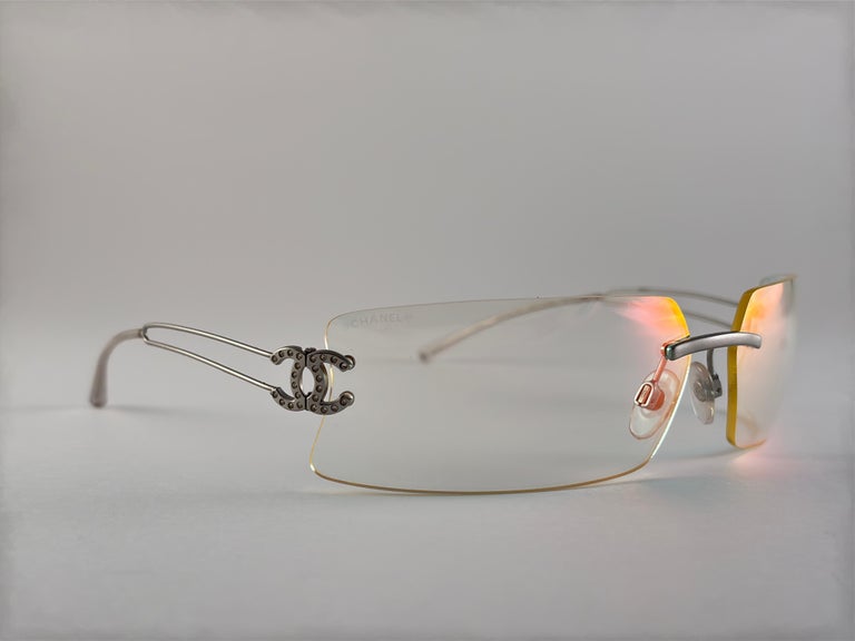 New Vintage Chanel 4051 Rimless Rhinestones Frame Sunglasses Made