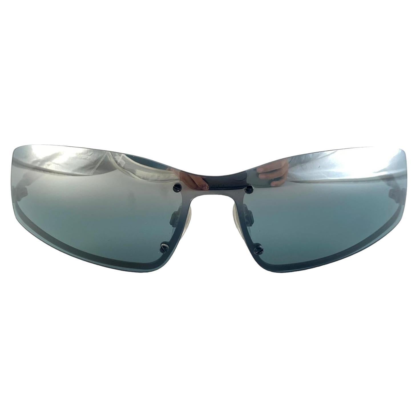 New Vintage Chanel 4066 Black Matte Half Frame Sunglasses Made In Italy Y2K For Sale