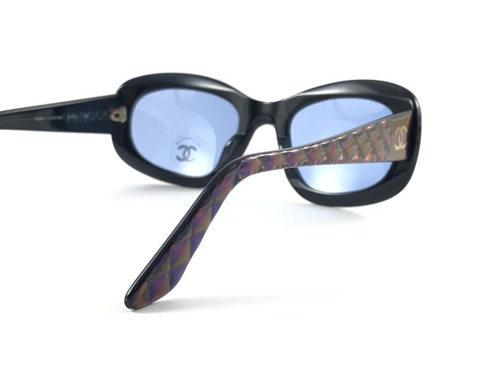 New Vintage Chanel 5009 Iridescent Frame Blue Lense Sunglasses Made In Italy Y2K For Sale 3