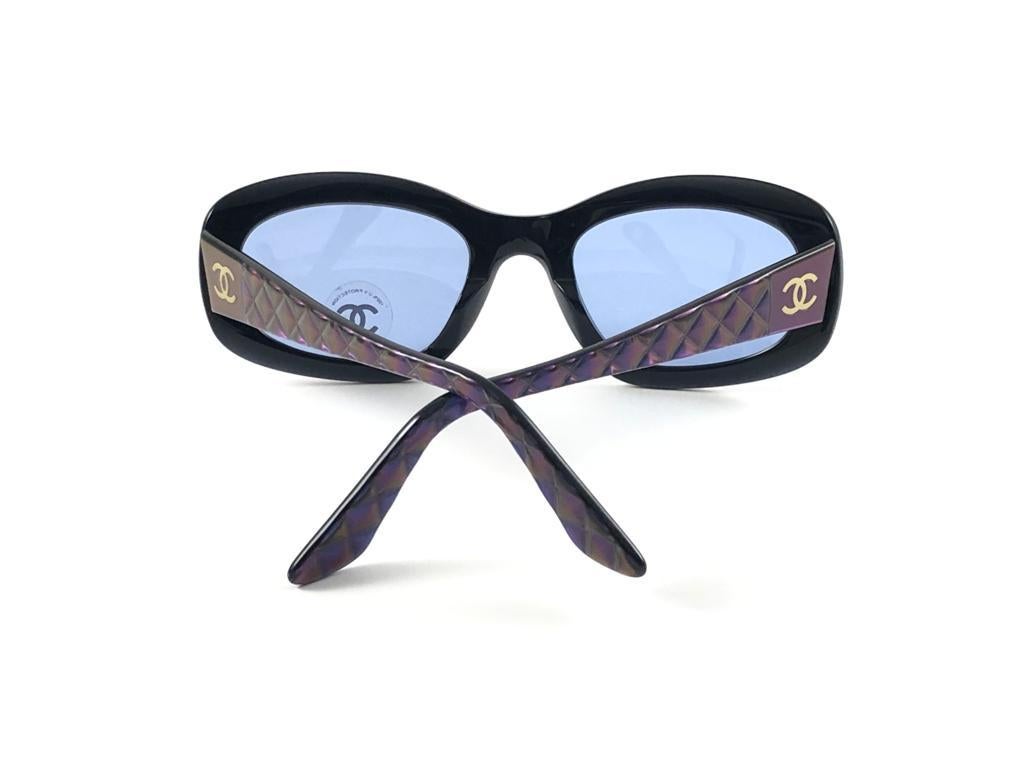 New Vintage Chanel 5009 Iridescent Frame Blue Lense Sunglasses Made In Italy Y2K For Sale 5