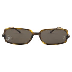 New Vintage Chanel 5043B Tortoise Rectangular Frame Sunglasses Made In Italy Y2K