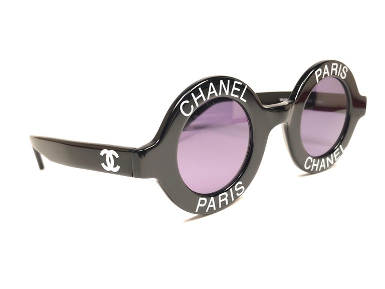 New Vintage Chanel Iconic Round  Chanel Paris  Black Sunglasses Made In  Italy at 1stDibs