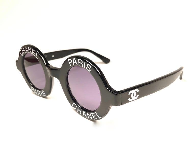 New Vintage Chanel Iconic Round " Chanel Paris " Black Sunglasses Made