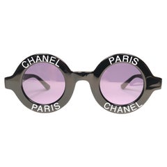 New Vintage Chanel Iconic Round " Chanel Paris " Black Sunglasses Made In Italy