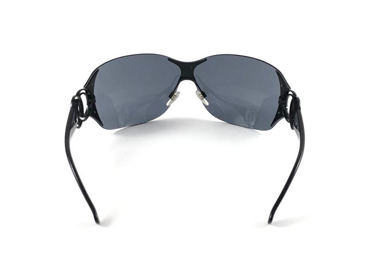 New Vintage Chanel Oversized Shield Rimless Black Sunglasses Made In