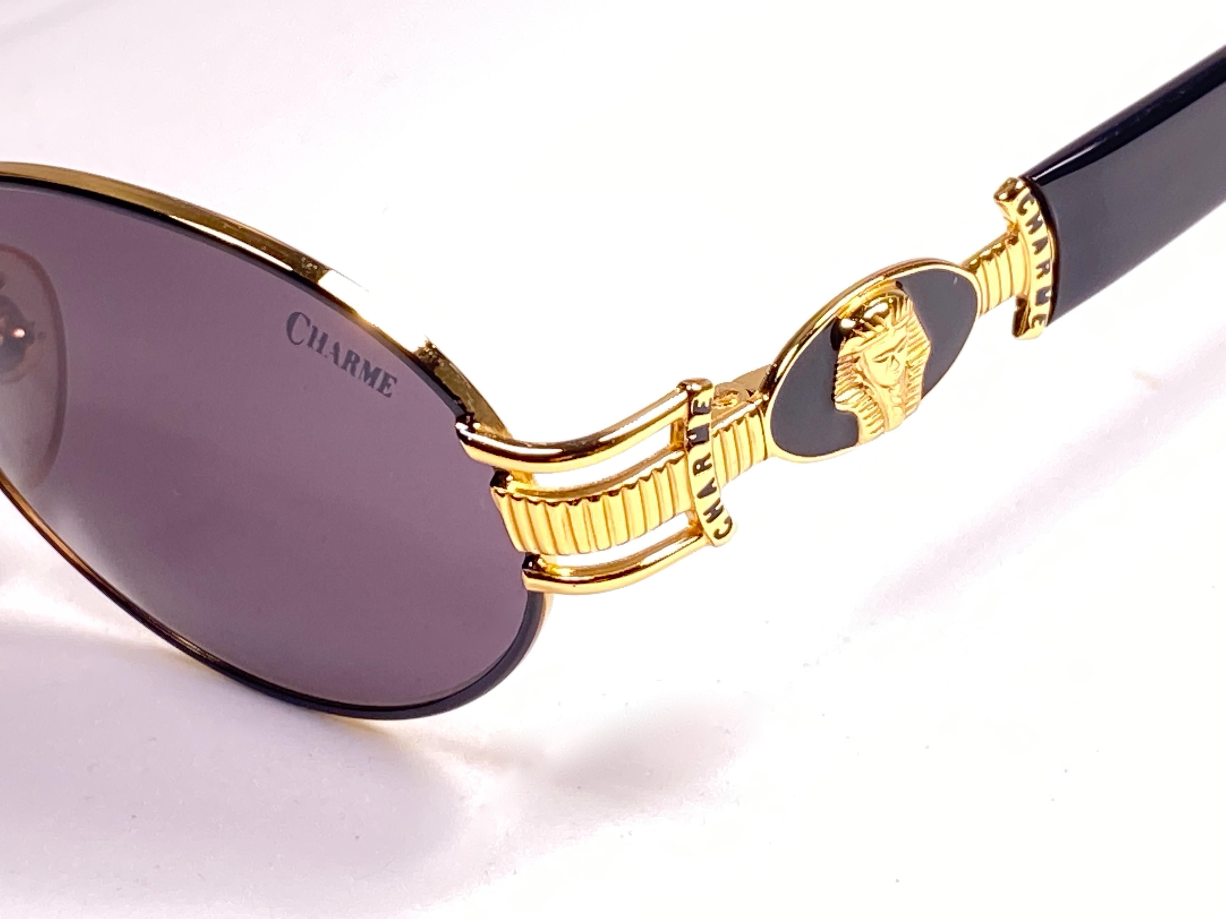 Gray New Vintage Charme Pharaoh Gold Oval Mod 7540 1990's Sunglasses Made in Italy For Sale
