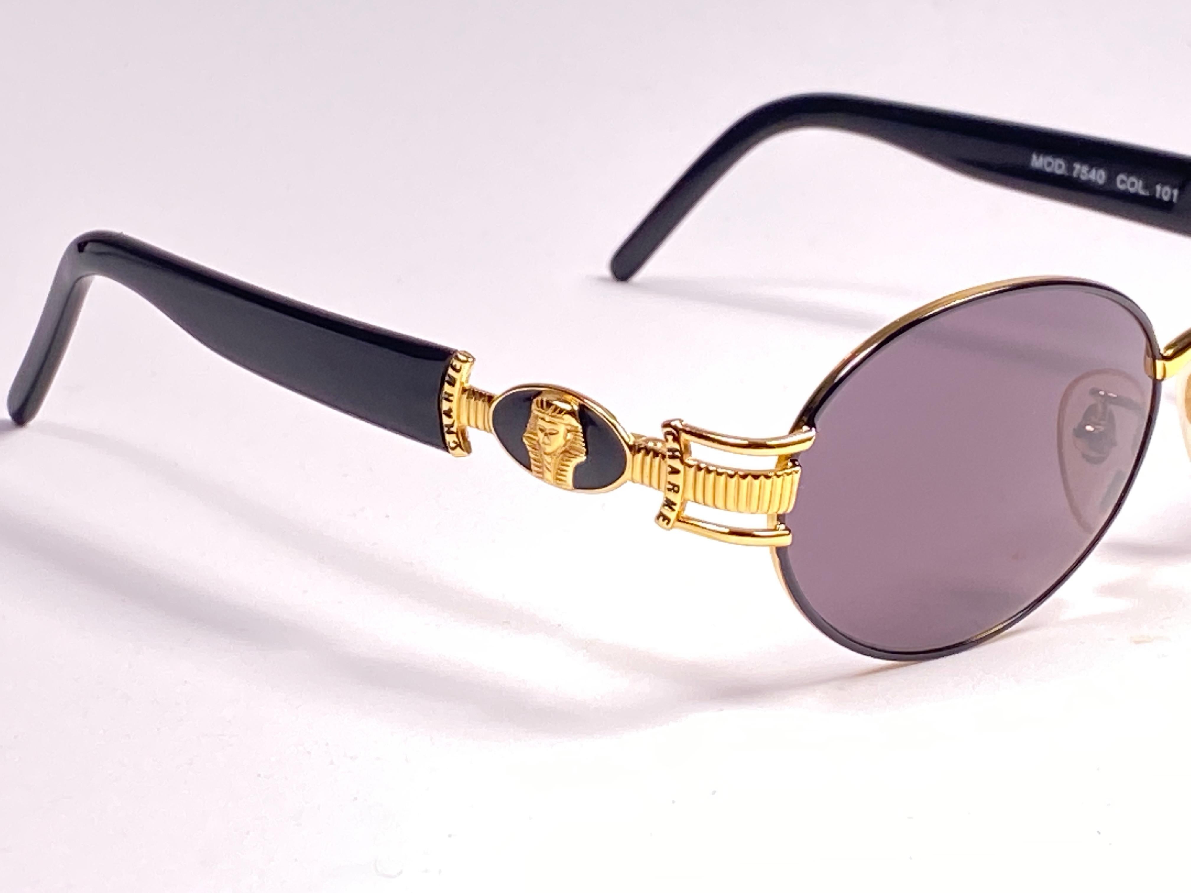Women's or Men's New Vintage Charme Pharaoh Gold Oval Mod 7540 1990's Sunglasses Made in Italy For Sale