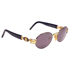 Nouveau Vintage Charme Pharaoh Gold Oval Mod 7540 Lunettes de soleil des années 1990 fabriquées en Italie