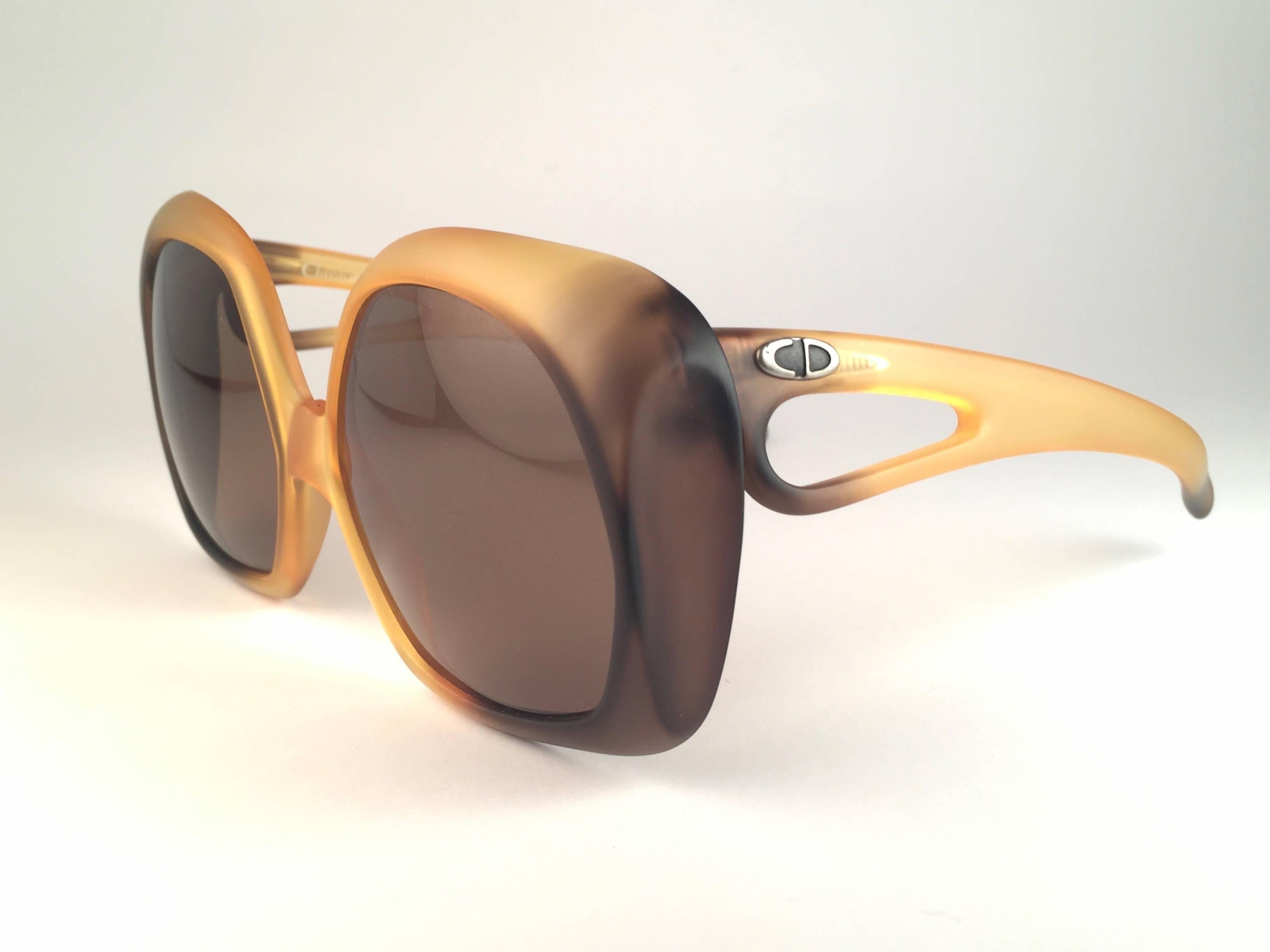Brown New Vintage Christian Dior 2005 Matte Ombre Amber Oversized Optyl Sunglasses For Sale