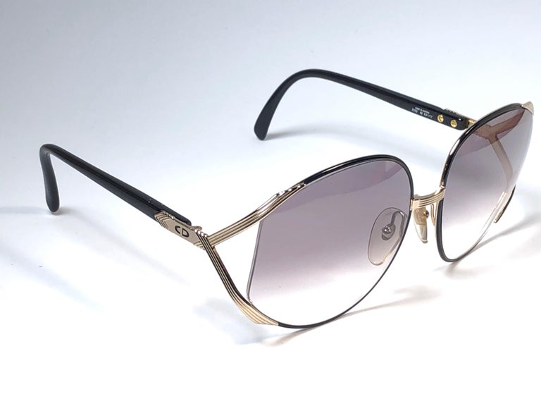 New Vintage Christian Dior 2050 46 Butterfly Gold and Black Sunglasses ...