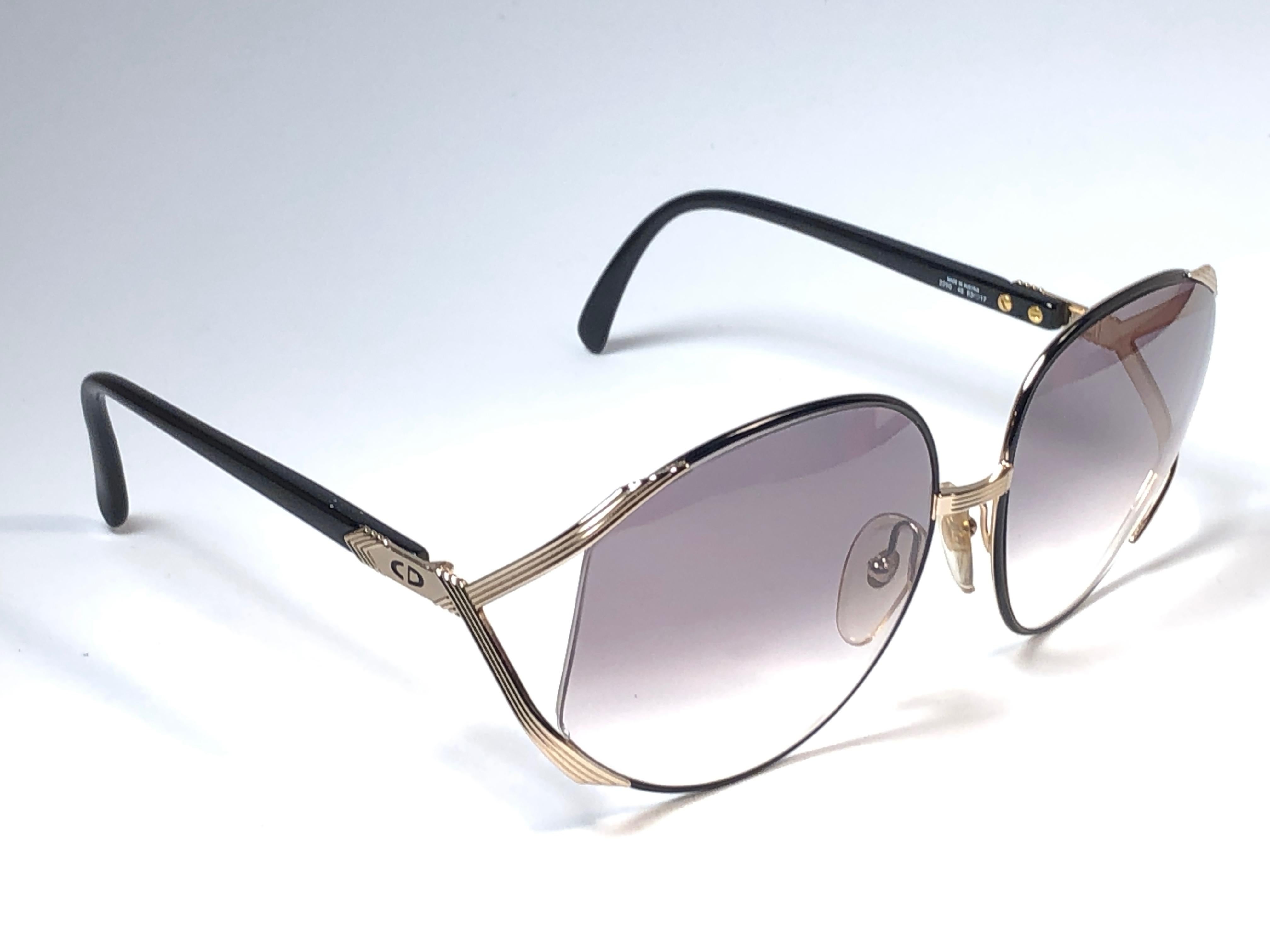 Gray New Vintage Christian Dior 2050 46 Butterfly Gold & Black Sunglasses 