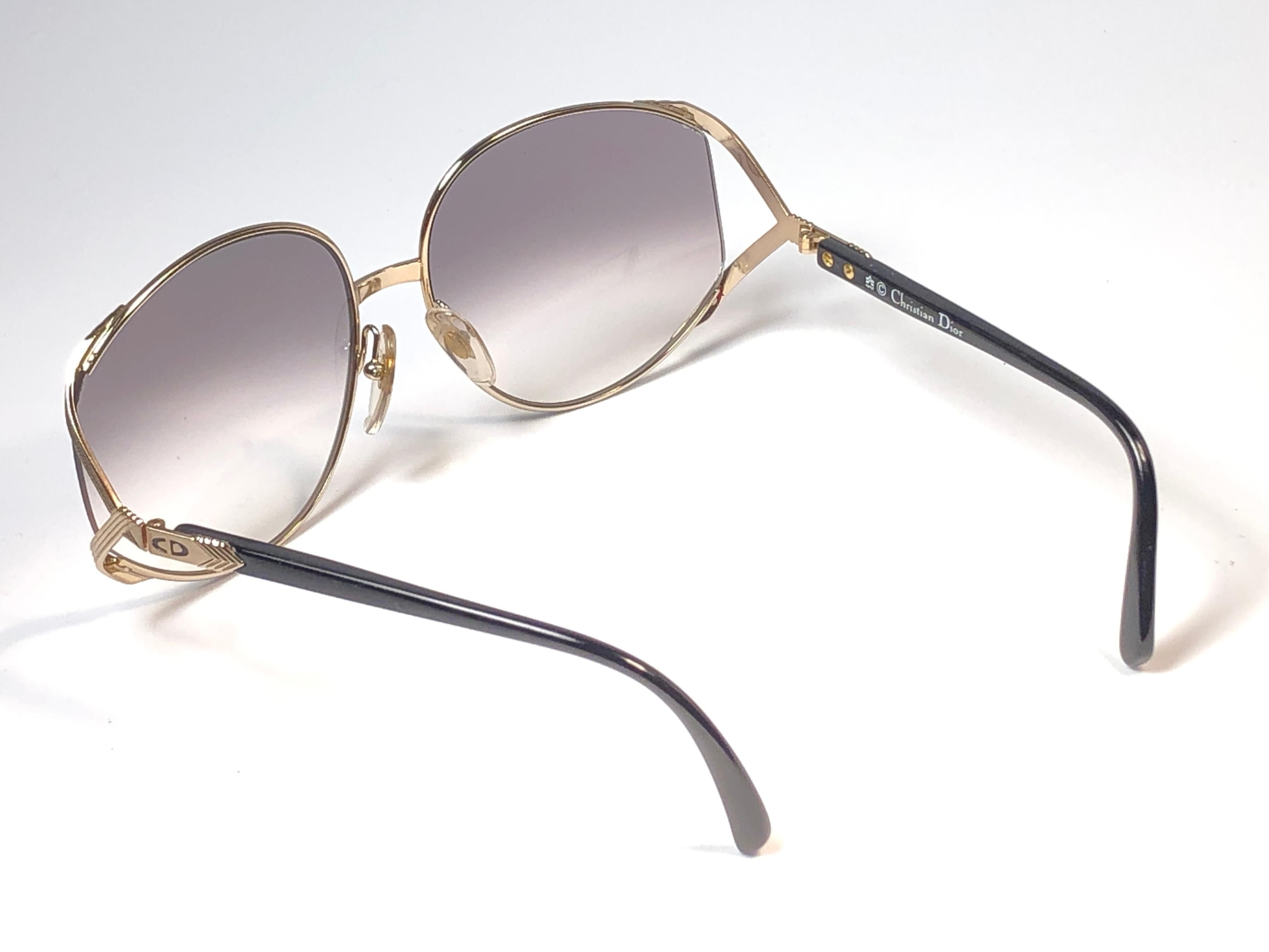Women's New Vintage Christian Dior 2050 46 Butterfly Gold & Black Sunglasses 