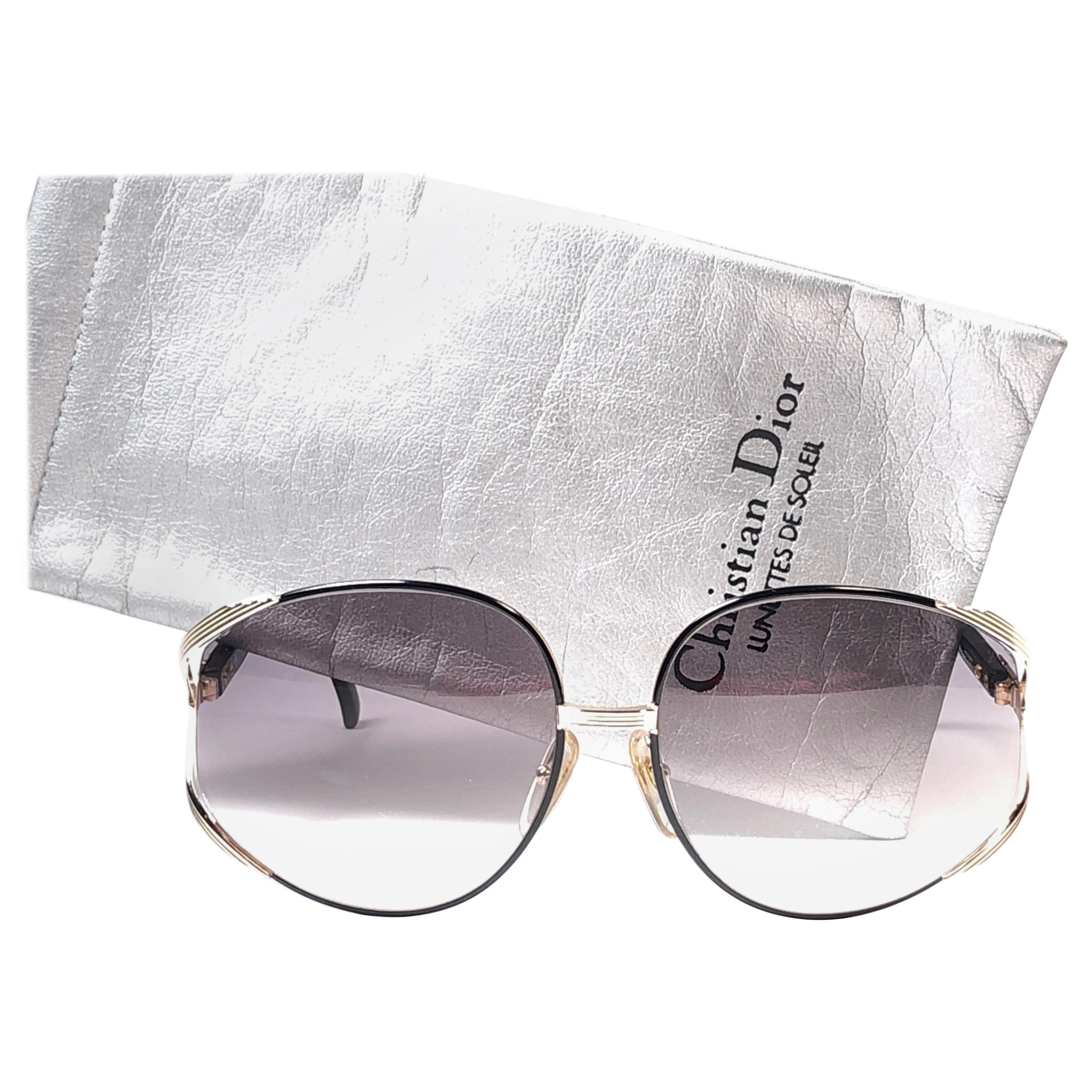 New Vintage Christian Dior 2050 46 Butterfly Gold & Black Sunglasses 